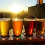 Beer flight at sunset
