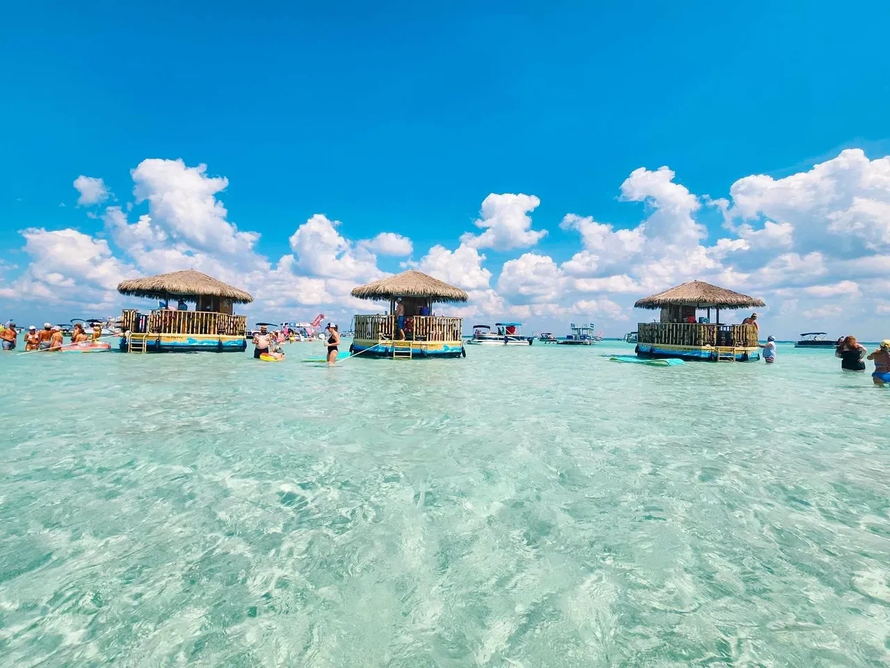 Tropical paradise with floating bars