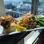 Grilled lobster tail and shrimp with green beans